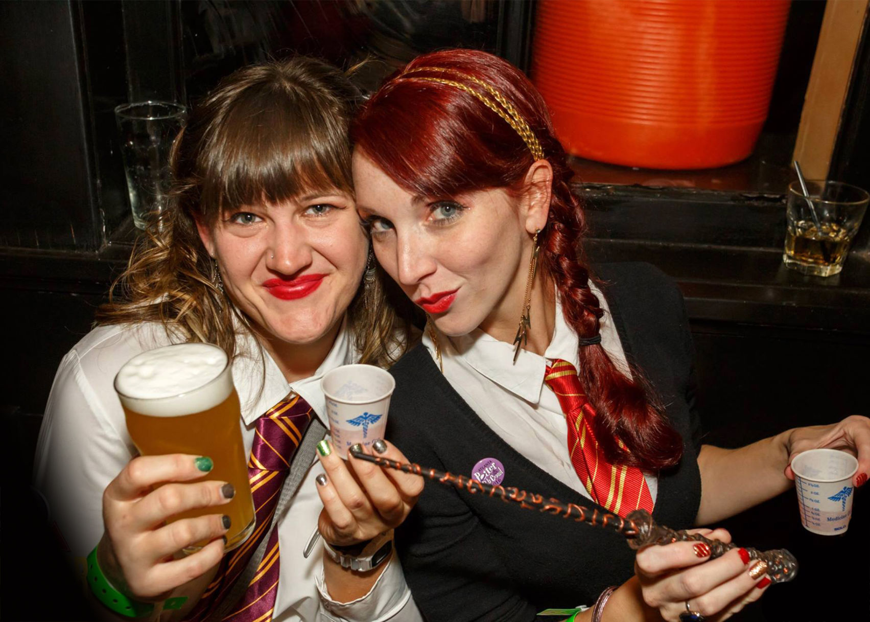 Wizard Pub Crawl Hogwarts girls with beers and shots